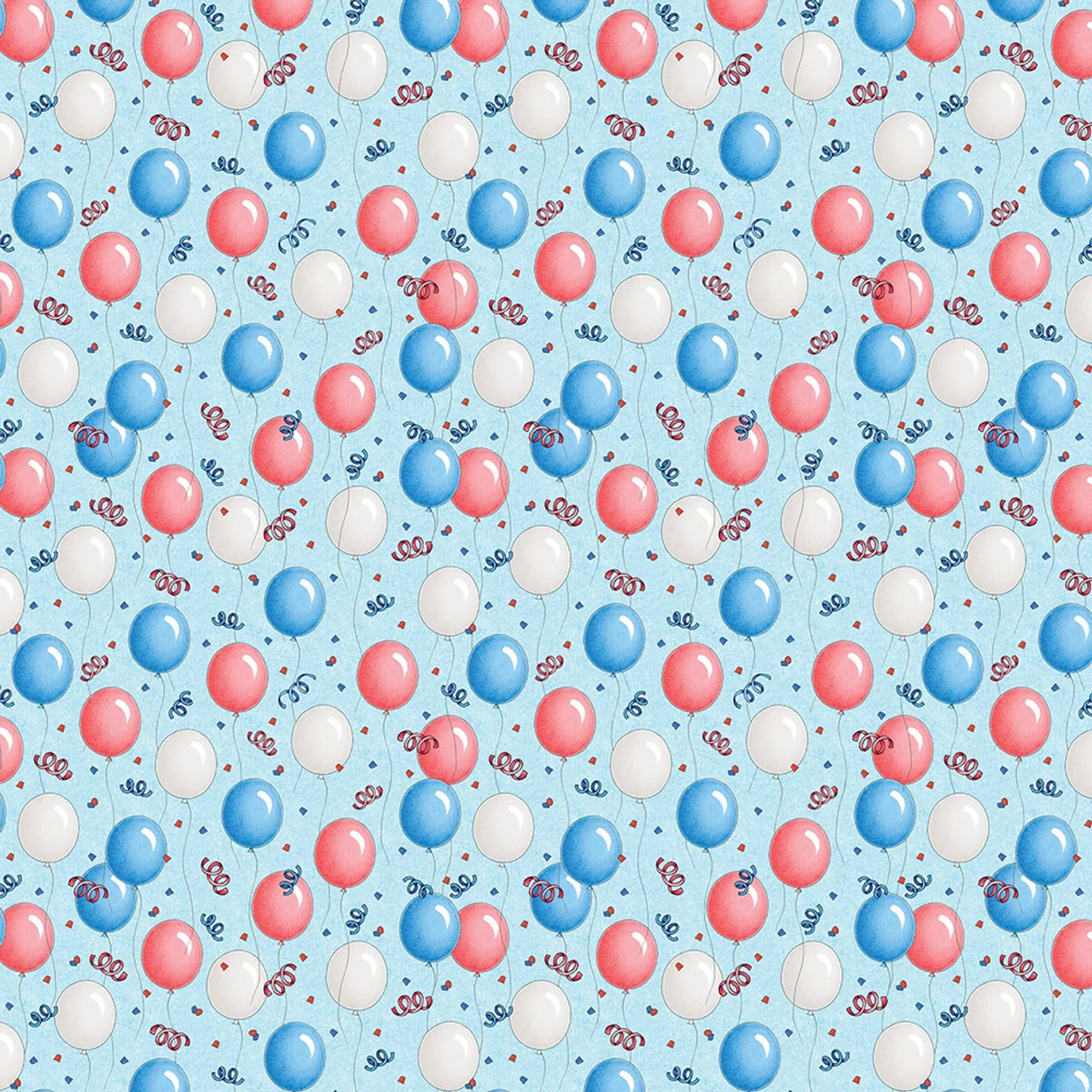 America's Birthday Balloons on Blue Fabric