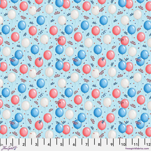 America's Birthday Balloons on Blue Fabric - Image 2