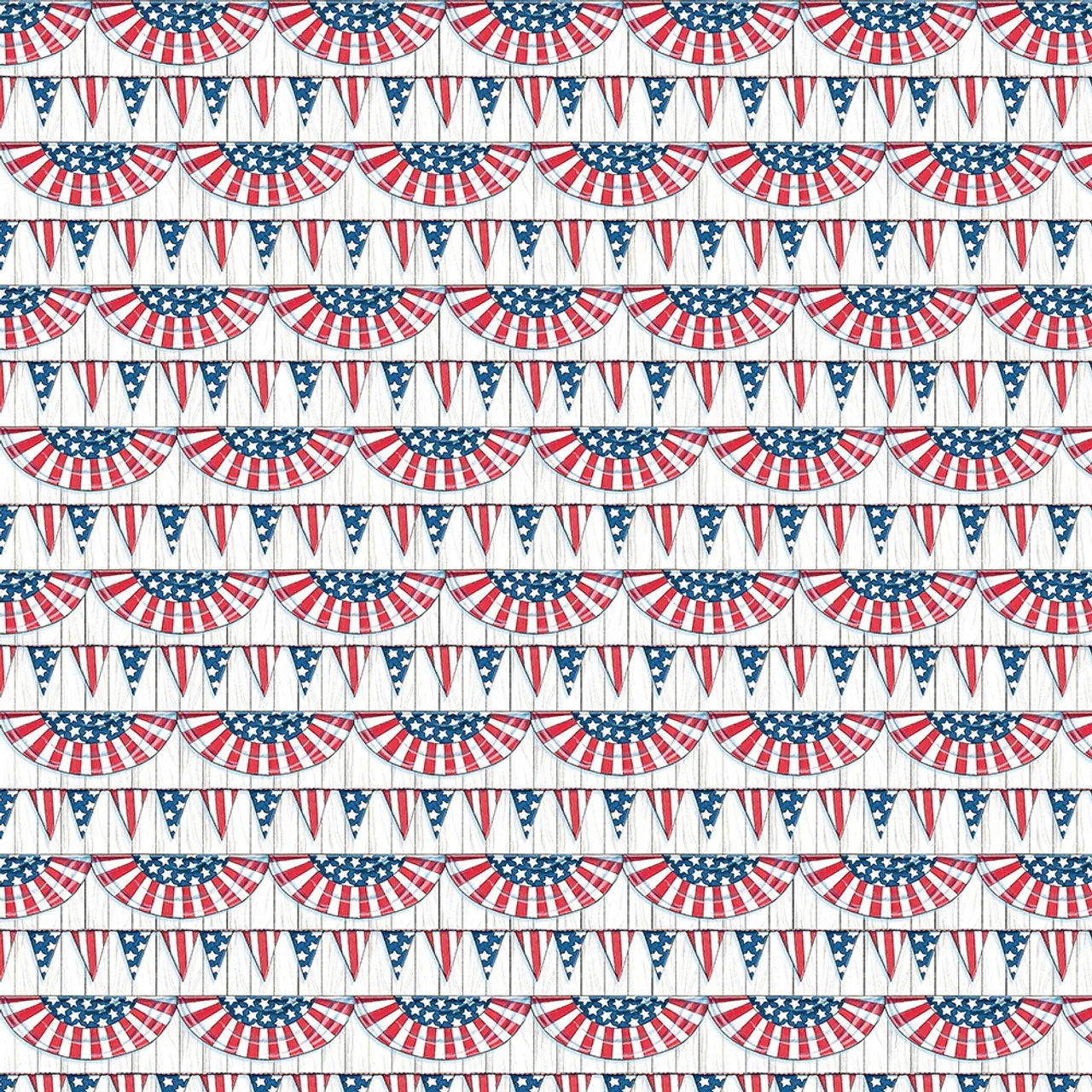 America's Birthday Bunting on White Fabric
