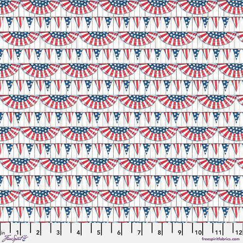 America's Birthday Bunting on White Fabric - Image 2