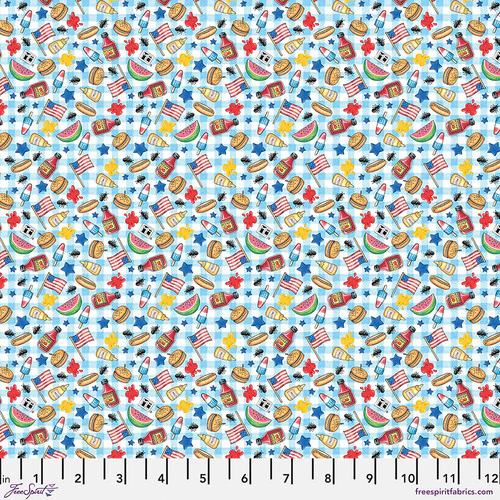 America's Birthday Cookout on Blue Fabric - Image 2