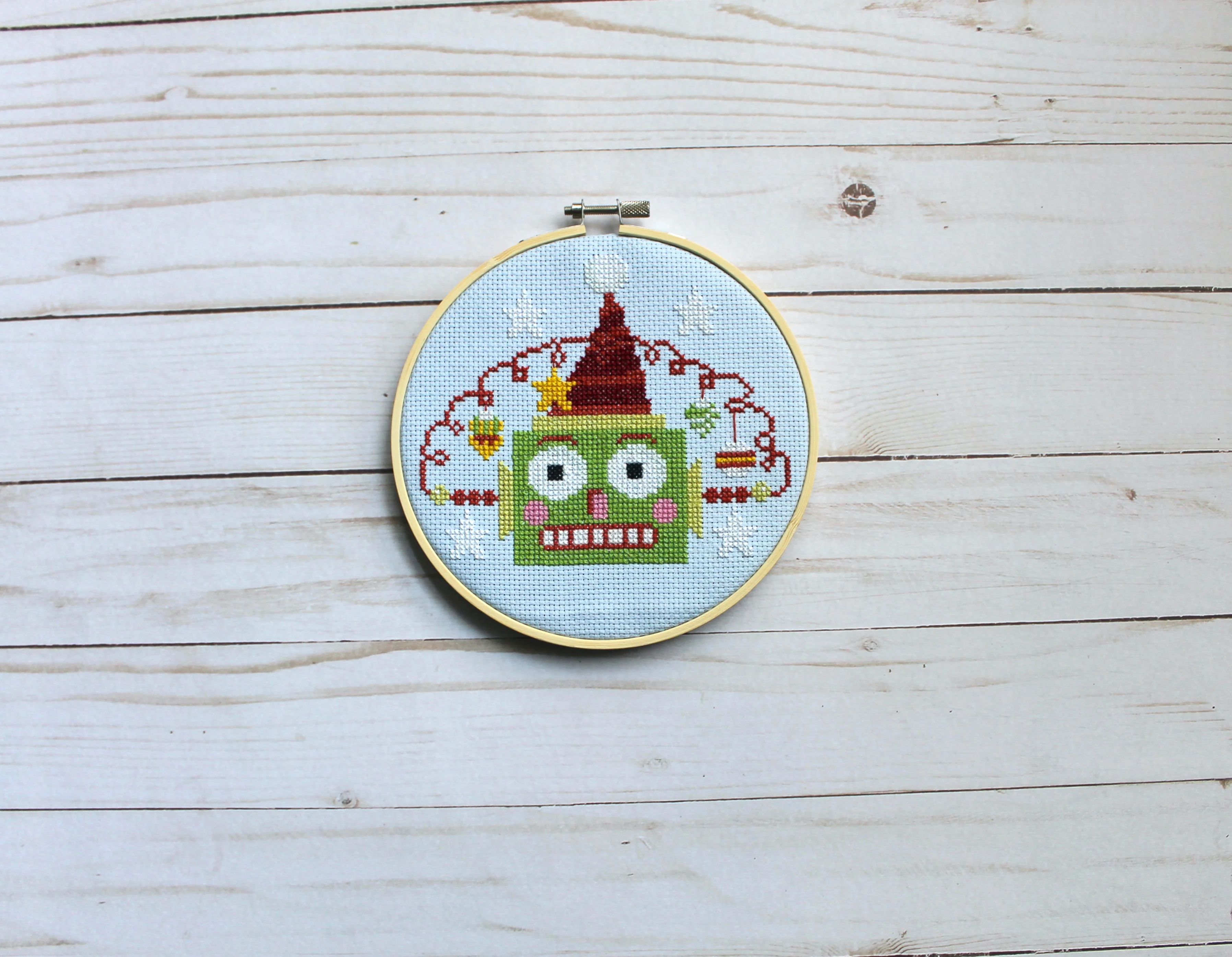 Green Christmas Robot Counted Cross Stitch Kit - Image 2