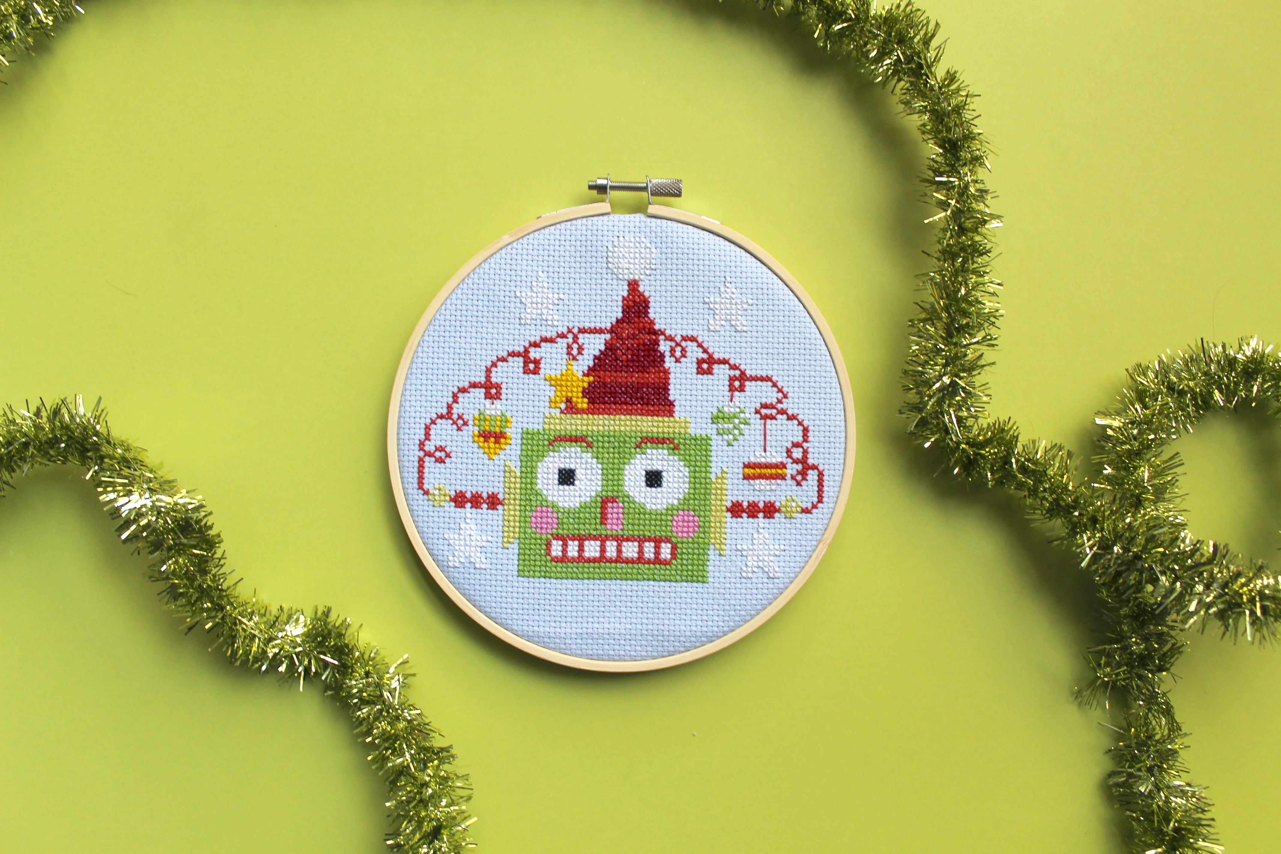 Green Christmas Robot Counted Cross Stitch Kit - Image 3