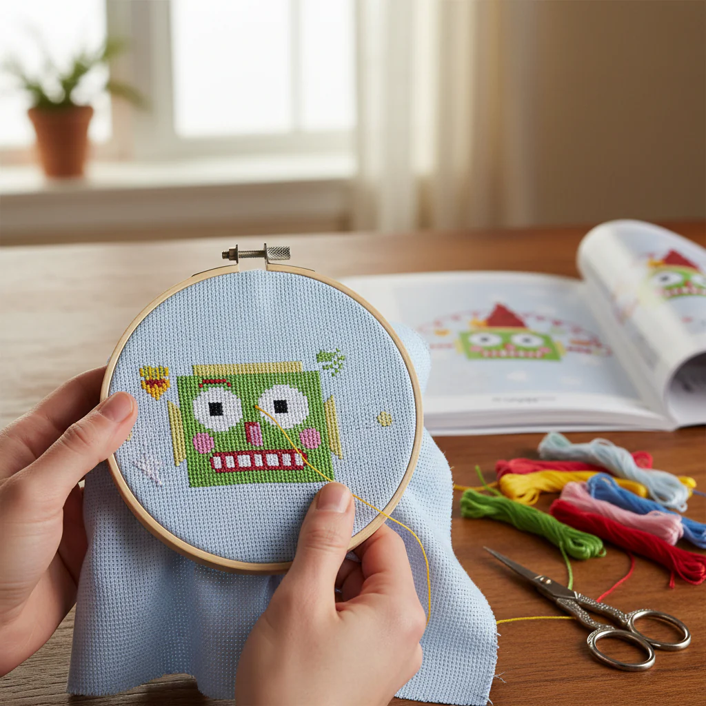 Green Christmas Robot Counted Cross Stitch Leaflet - Image 2