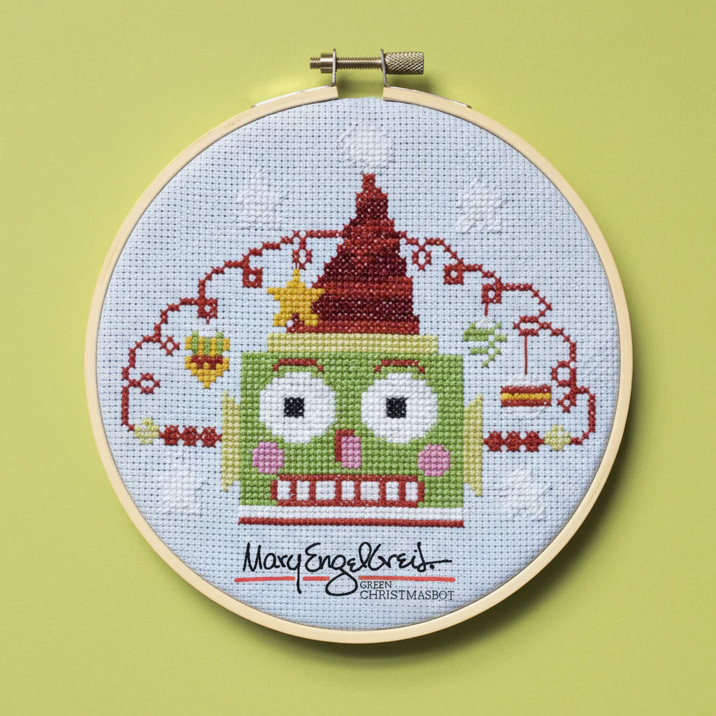 Green Christmas Robot Counted Cross Stitch Leaflet - Image 3