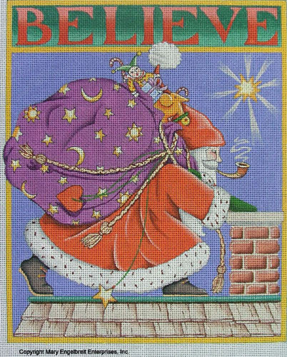 Needlepoint Canvas: Believe Santa with Background - Image 2