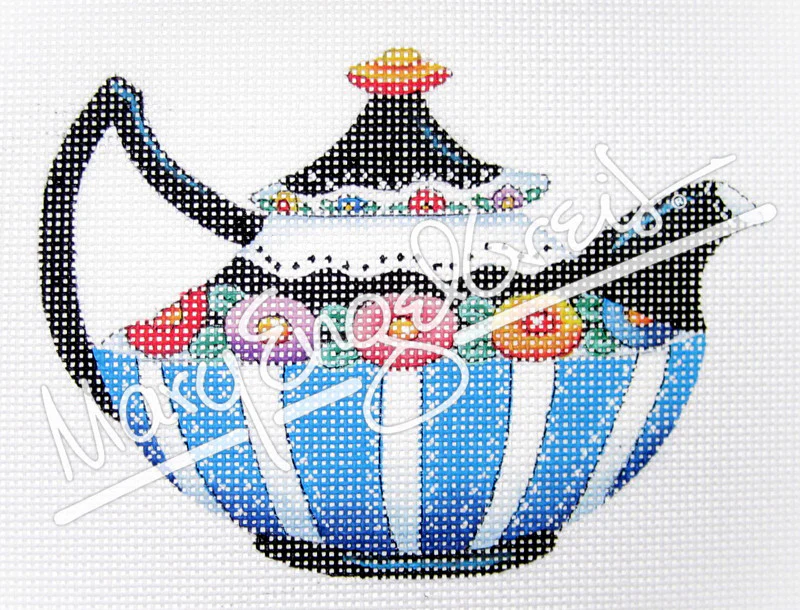 Needlepoint Canvas: Black & Blue Teapot - Image 2