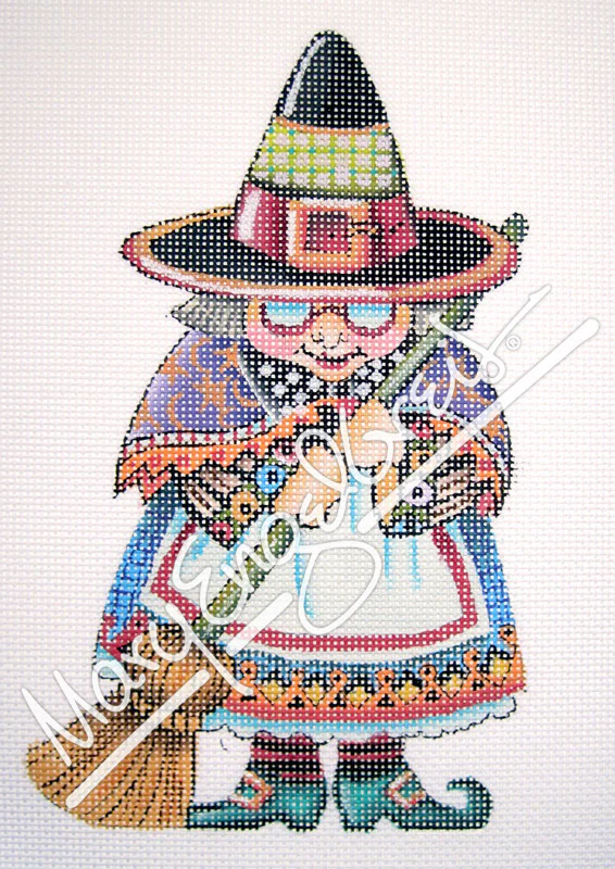 Needlepoint Canvas: Happy Halloween Witch - Image 2