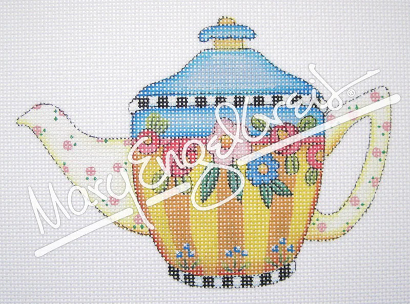 Needlepoint Canvas: Mary's Flowers Teapot - Image 2