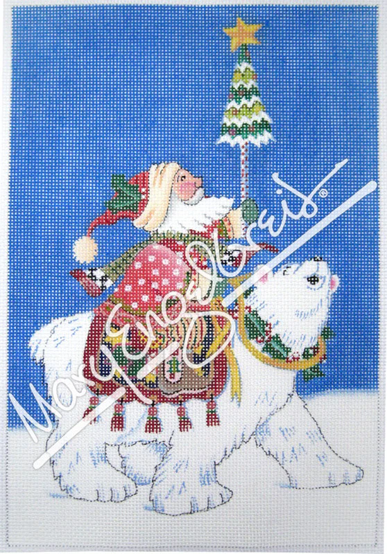 Needlepoint Canvas: Polar Santa w/ Background - Image 2