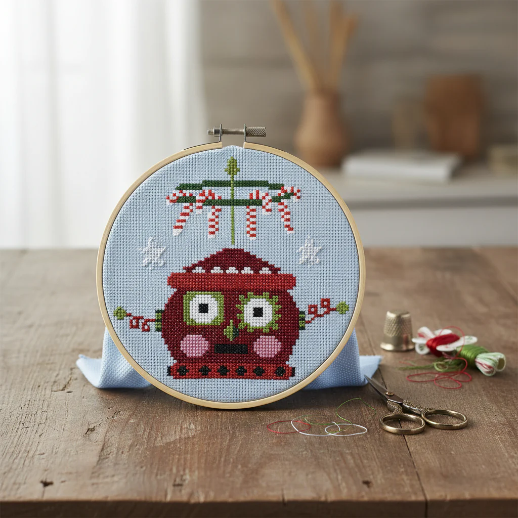 Red Christmas Robot Counted Cross Stitch Leaflet - Image 2