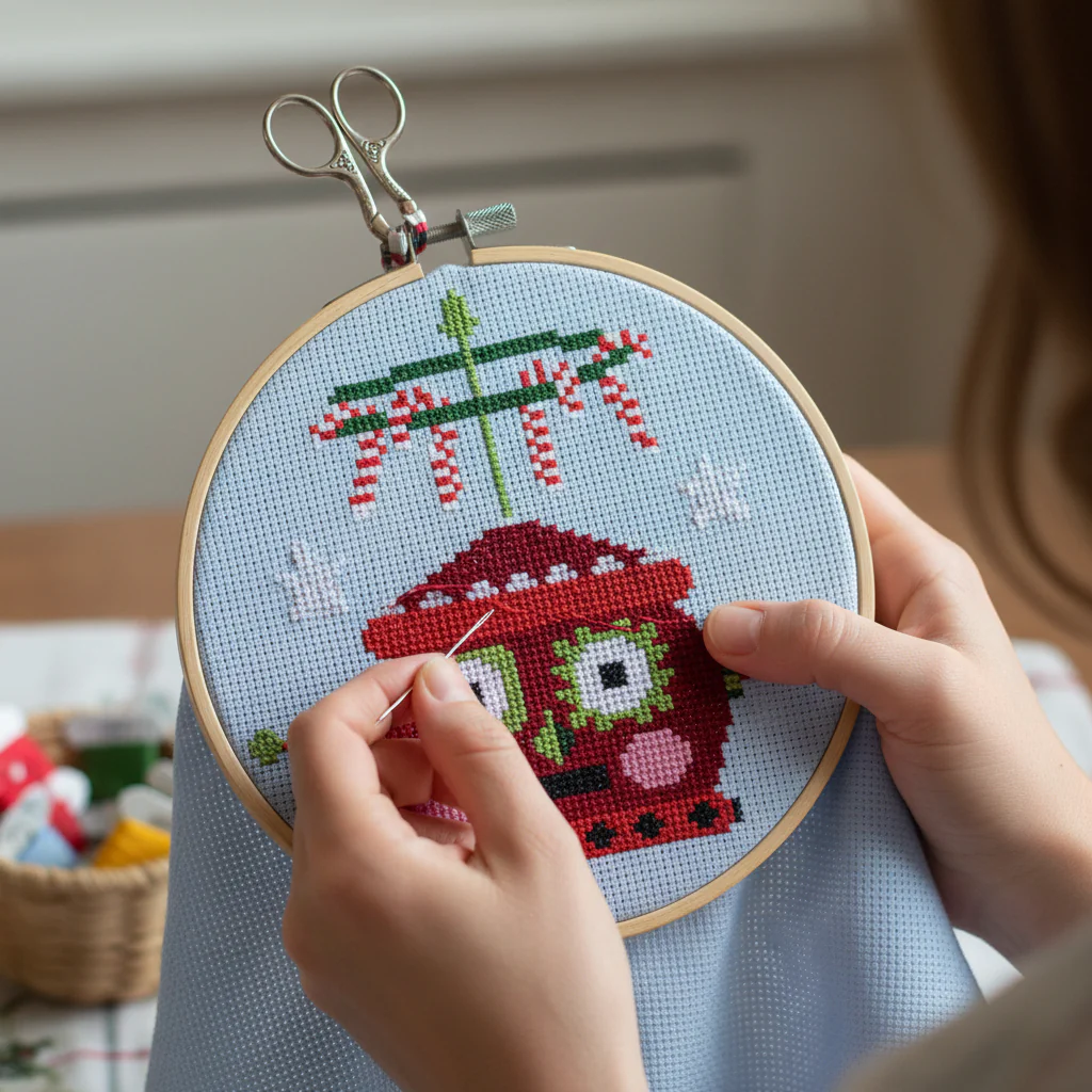 Red Christmas Robot Counted Cross Stitch Leaflet - Image 3