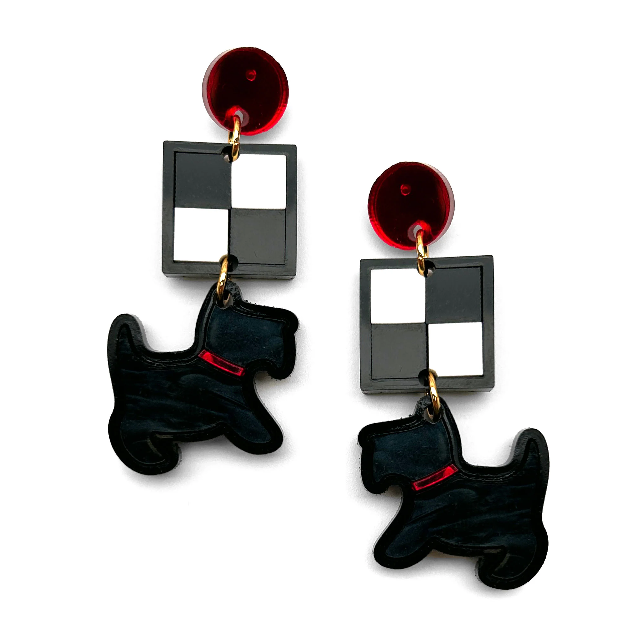 Scottie Checkered Square Gold Dangle Earring
