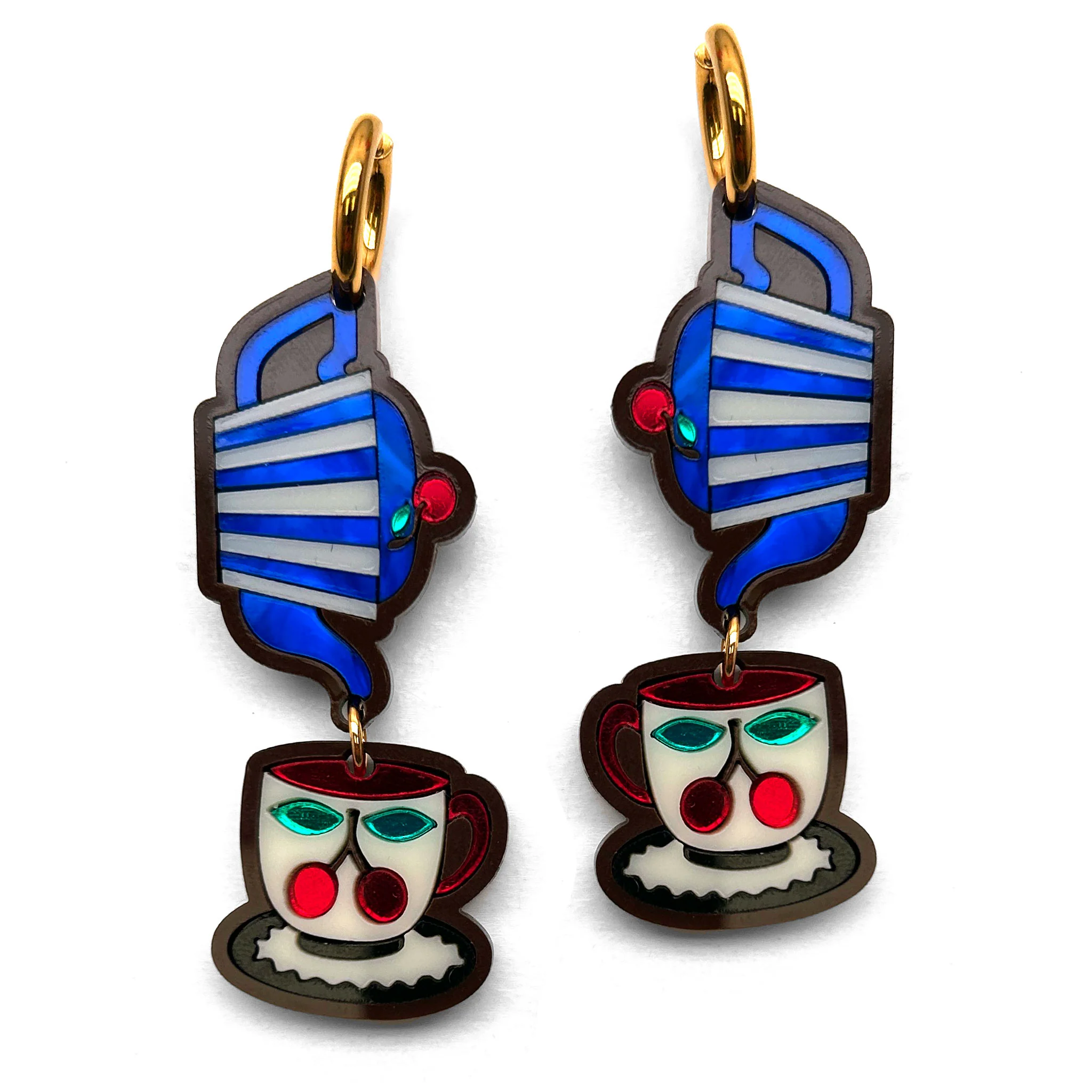 Teapot & Cup Gold Dangle Earring